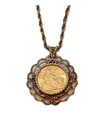 Lot 342 - A sovereign dated 1927 mounted as a pendant on...