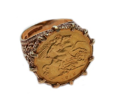 Lot 327 - A half sovereign dated 1915 mounted as a ring,...