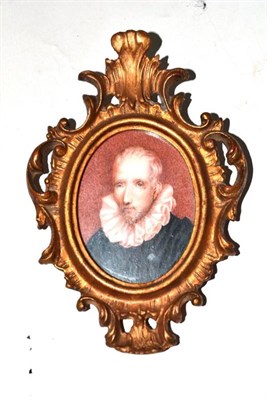 Lot 312 - After Van Dyke, portrait miniature of a gentleman in a carved wood frame