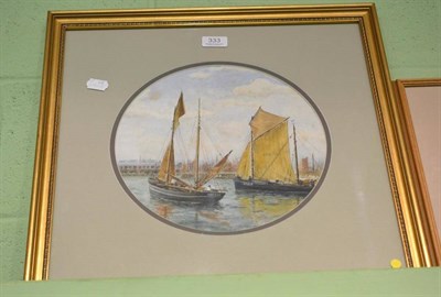 Lot 333 - L Stroa - Fishing boats in harbour, watercolour