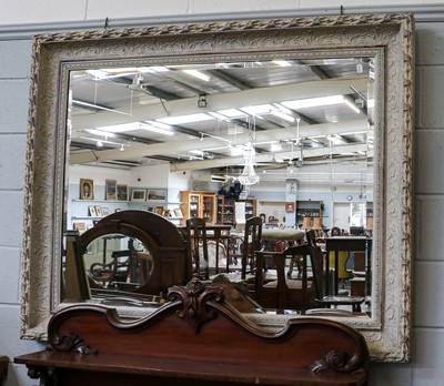 Lot 1134 - A large grey painted mirror with bevelled...