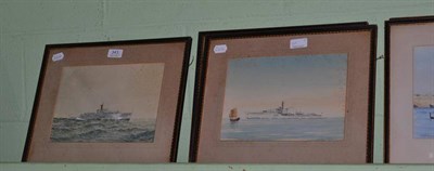 Lot 343 - Eric Erskine Campbell Tufnell (1888- 1978), Six watercolours of warships including H.M.S...