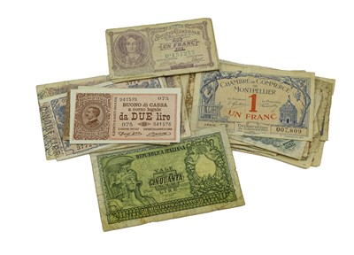 Lot 497 - 28 x Italian, Belgian and French Banknotes,...