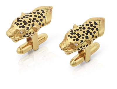 Lot 2270 - A Pair of Diamond and Enamel Cufflinks