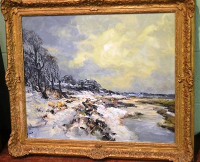 Lot 346 - Jack Cox (British) Snowy landscape signed, oil on hardboard, 49cm by 60cm