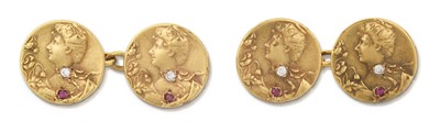 Lot 2256 - A Pair of Diamond and Synthetic Ruby Cufflinks