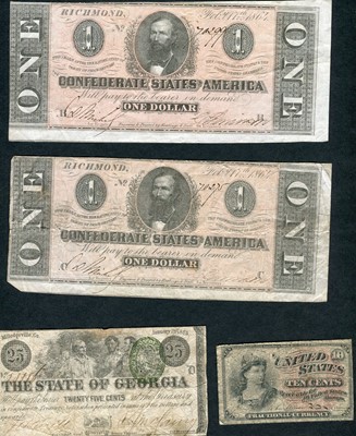 Lot 499 - 4 x USA, Civil War Period Banknotes,...