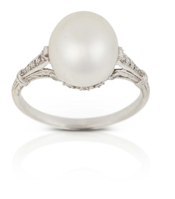 Lot 2275 - A Pearl and Diamond Ring
