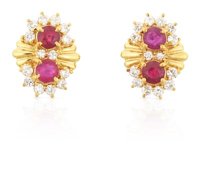 Lot 2286 - A Pair of Ruby and Diamond Earrings