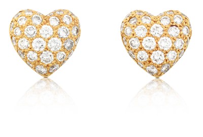 Lot 2288 - A Pair of Diamond Heart Earrings