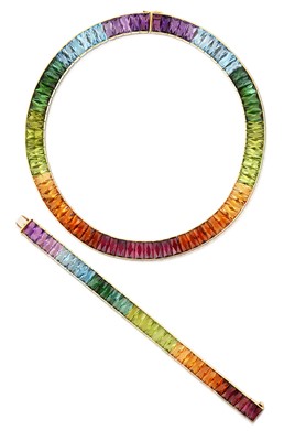 Lot 2281 - A Multi-Gem Set Necklace and Bracelet