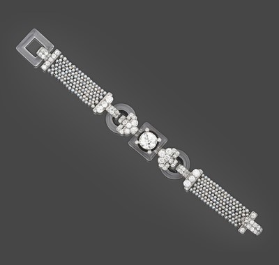 Lot 2343 - An Art Deco Diamond, Rock Crystal and Seed Pearl Bracelet