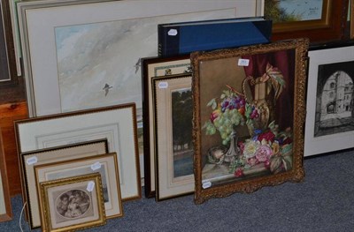 Lot 353 - Harold A Bradford, still life of fruit and flowers, signed watercolour, Bryan Rawling, geese in...