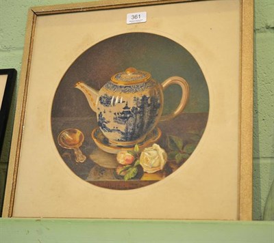 Lot 361 - Alexander Stanesby (1832-1916), still life of roses and a teapot, signed and dated 1894, oil on...