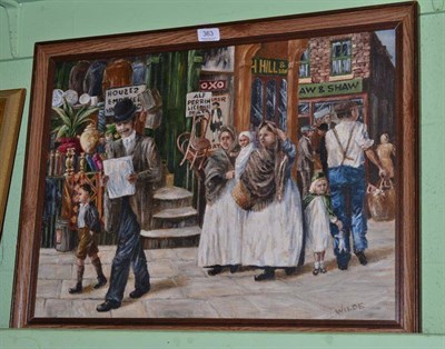 Lot 363 - Fred Wilde (20th century), ";Alf Perrins Shop";, signed, oil on canvas