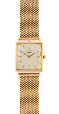 Lot 2209 - Longines: An 18 Carat Gold Wristwatch, signed...