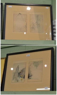 Lot 365 - Two Japanese signed woodblock diptyches 'Fireflies' and 'Freshwater Crabs' by Wantanabe Seitei...