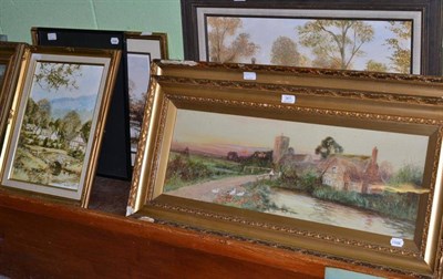 Lot 367 - Daniel Sherrin (1868-1940), A pair of signed watercolour rural village scenes one a figure and...