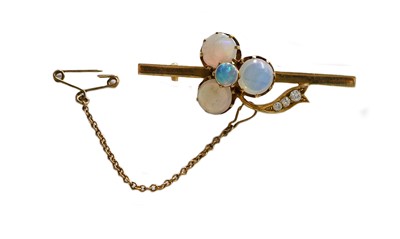 Lot 171 - An opal and diamond bar brooch, unmarked,...