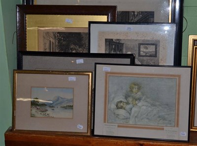 Lot 370 - Three Dendy Sadler engravings, two watercolours and a print (6)