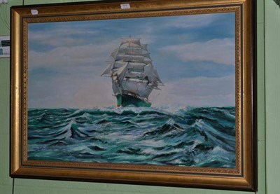 Lot 373 - Justin Blake, The Clipper 'Thermopylae' on a choppy sea, signed, oil on board