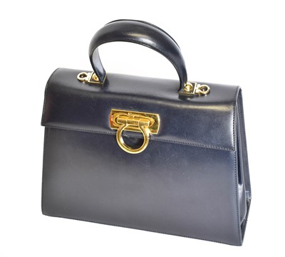 Lot 5025 - Salvatore Ferragamo Navy Leather Handbag Circa...