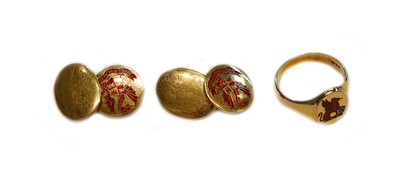 Lot 248 - A 9 carat gold enamel signet ring, finger size...