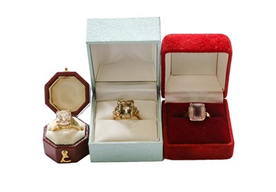 Lot 155 - A 9 carat gold kunzite ring, finger size N; a...