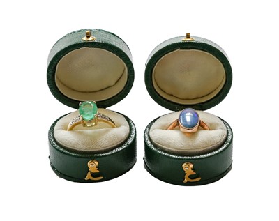Lot 144 - A 9 carat gold emerald and diamond ring,...
