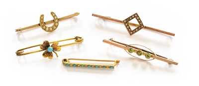 Lot 182 - Five bar brooches, comprising of two turquoise...