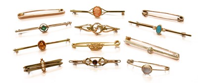 Lot 374 - Twelve Bar Brooches, including a cameo example,...