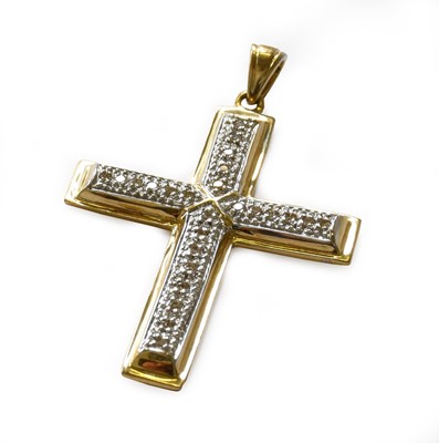 Lot 108 - A 9 carat gold diamond cross pendant, length 4....