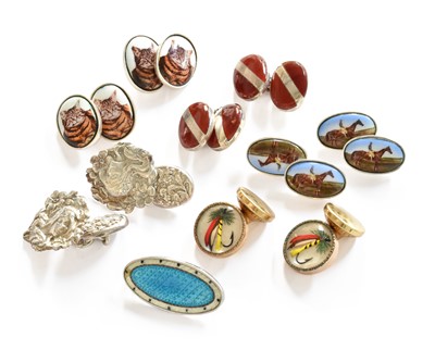 Lot 177 - Five pairs of silver and gilt cufflinks; and...