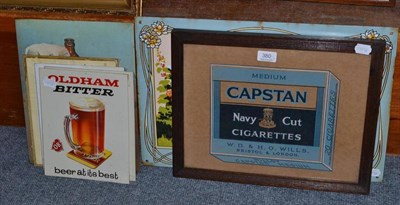 Lot 380 - A Capstan advertising print in an oak frame, a reproduction enamel sign for Robin Starch,...