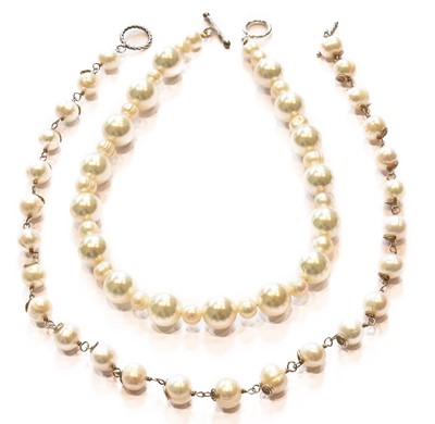 Lot 376 - Two Baroque Cultured Pearl Necklaces, length...