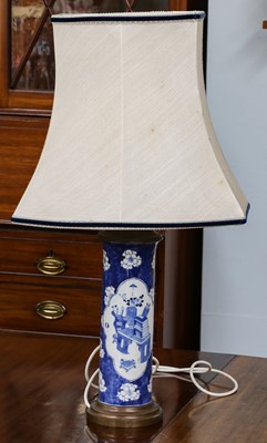 Lot 276 - A Chinese blue and white sleeve vase mounted...