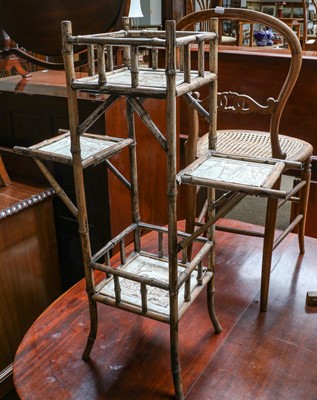 Lot 1294 - A bamboo four tier whatnot stand, each tier...