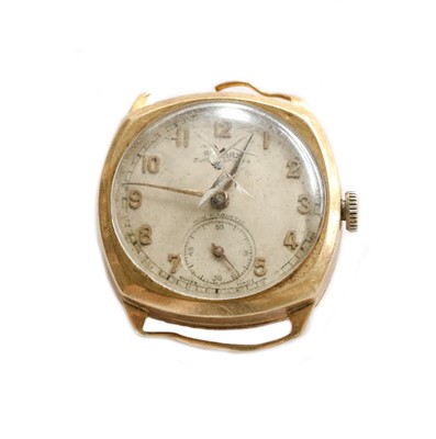 Lot 208 - A cushion-shaped 9-carat gold Rotary wristwatch