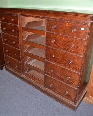 Lot 408 - Pitch pine linen chest stamped Howard and Sons (lacks centre door)