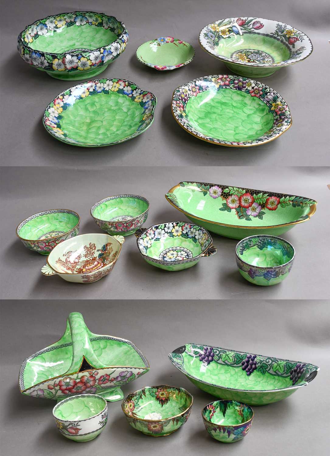 Lot 21 - A collection of Maling green lustre pottery,...