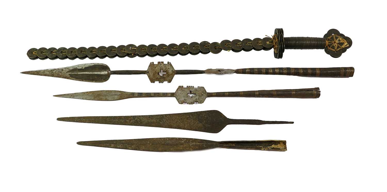 Lot 2341 - An Unusual Spear, the 18cm brass leaf shape...