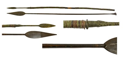 Lot 2341 - An Unusual Spear, the 18cm brass leaf shape...