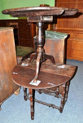 Lot 416 - Oak tripod table and an oak turned drop leaf table (2)