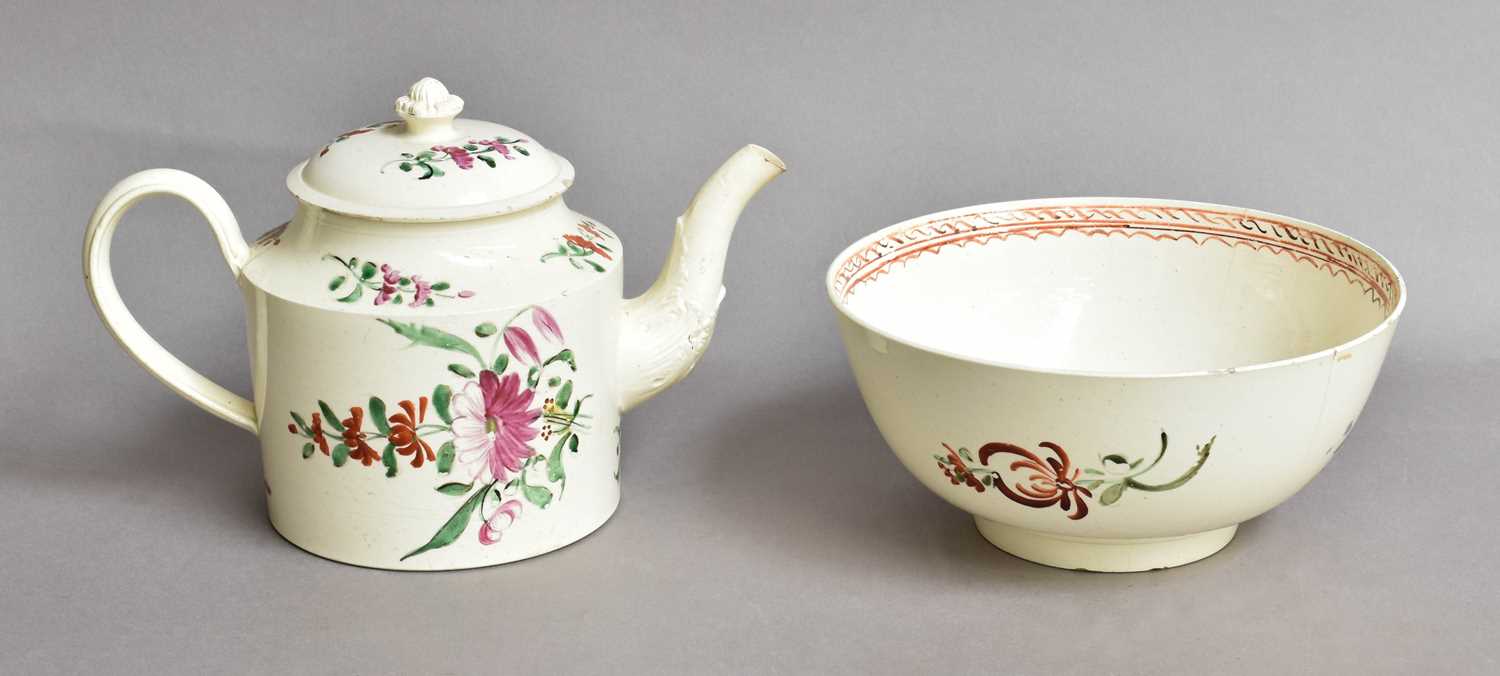 Lot 34 - A Leeds creamware teapot and cover, circa 1780,...
