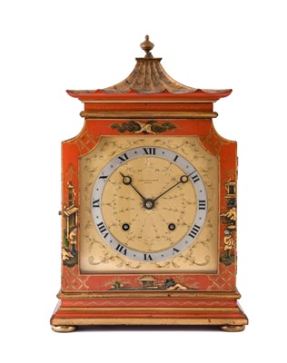 Lot 692 - A Red Chinoiserie Striking Mantel Clock,...