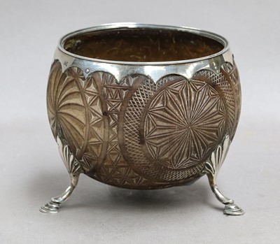 Lot 120 - A 19th century silver mounted carved coconut...