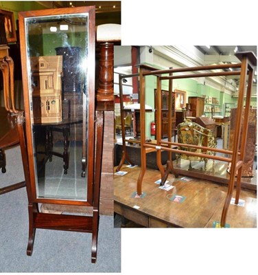 Lot 432 - A mahogany cheval glass and two towel rails