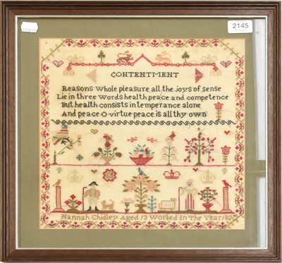 Lot 2145 - A Sampler Titled 'Contentment' Worked by...