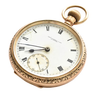 Lot 228 - A 9-carat gold open-faced pocket watch, signed...