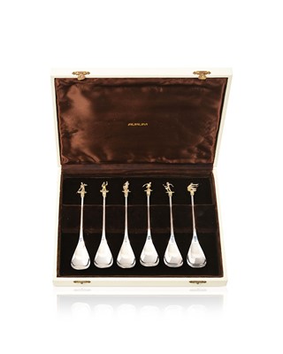 Lot 2150 - A Set of Six Elizabeth II Parcel-Gilt Silver Spoons